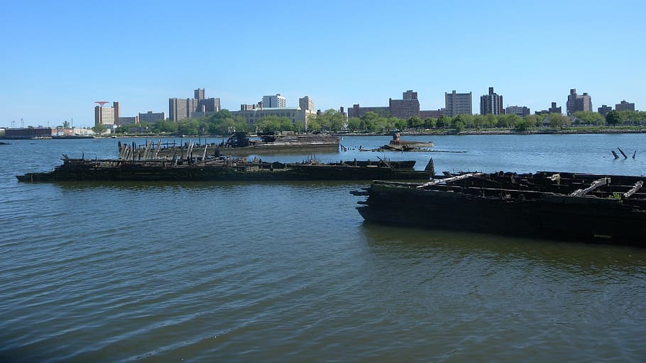 barges, ships, sunken, graveyard, old, weathered, rusty, abandoned HD wallpaper