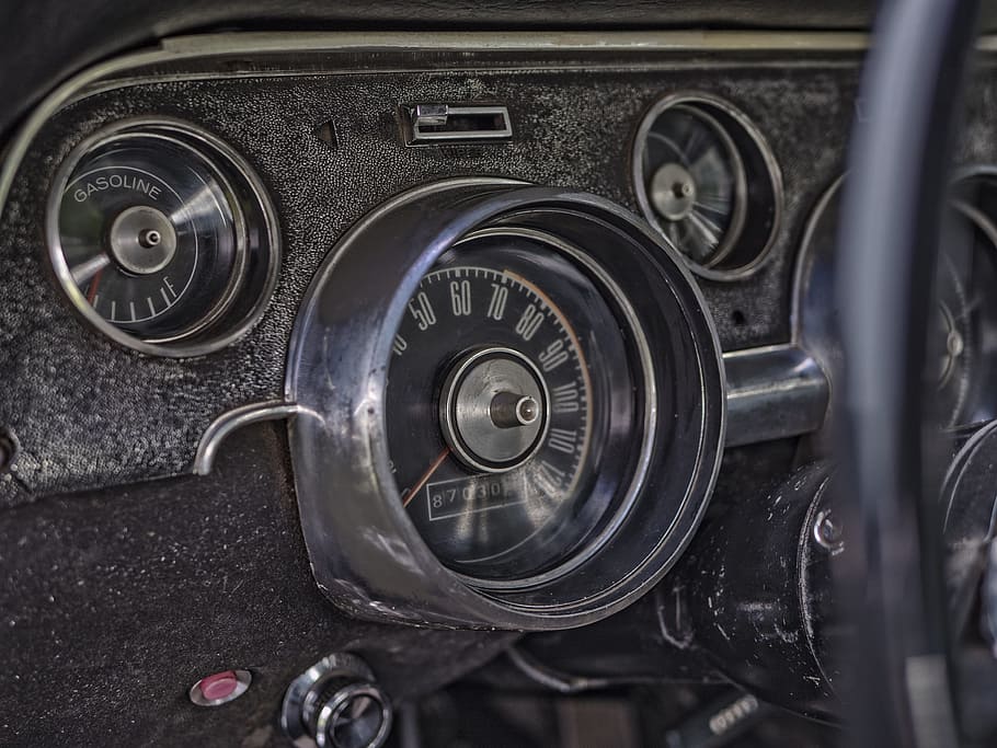 black gauge, dashboard, car, vintage, car dashboard, vehicle, HD wallpaper