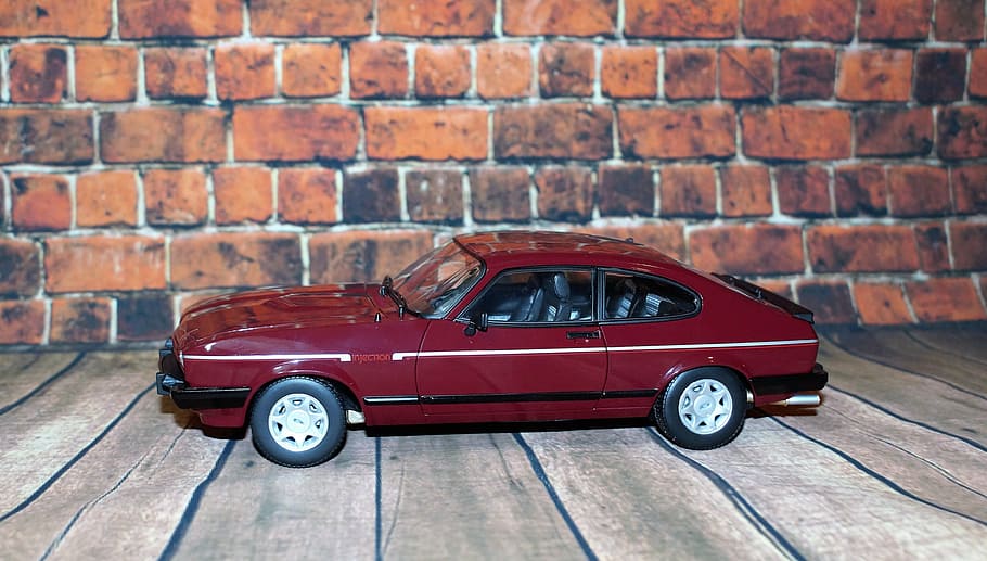 model car, ford, capri, auto, oldtimer, toys, sports car, red HD wallpaper