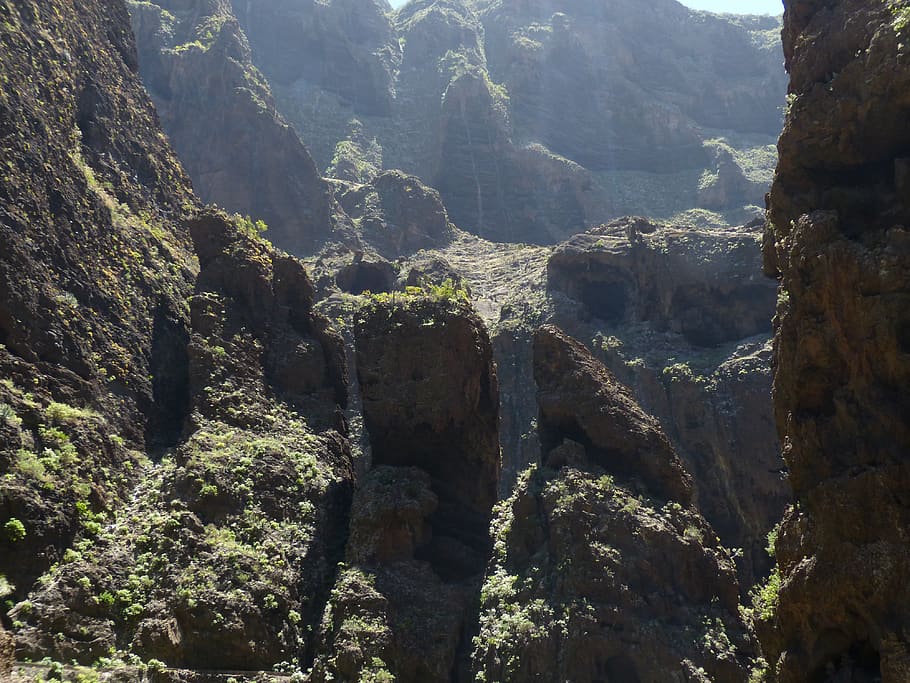 masca ravine, boulders, rock, gorge, hike, tenerife, canary islands, HD wallpaper