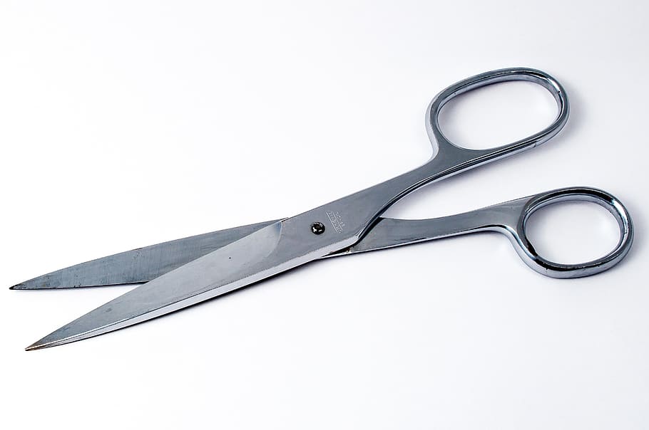 gray metal scissors, cut, office, tool, studio shot, white background, HD wallpaper