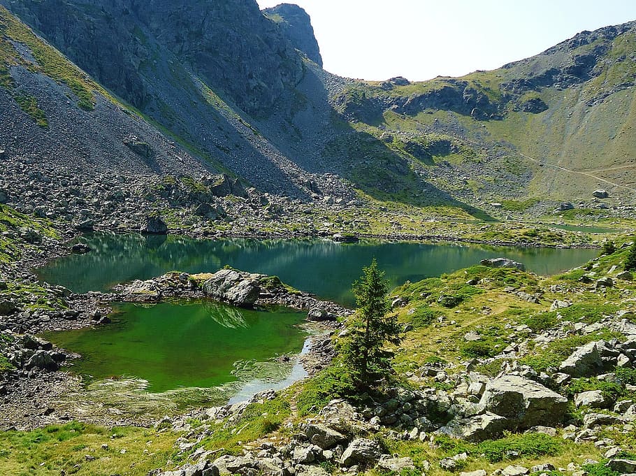 lakes, mountain, summer, landscape, nature, alps, france, water HD wallpaper
