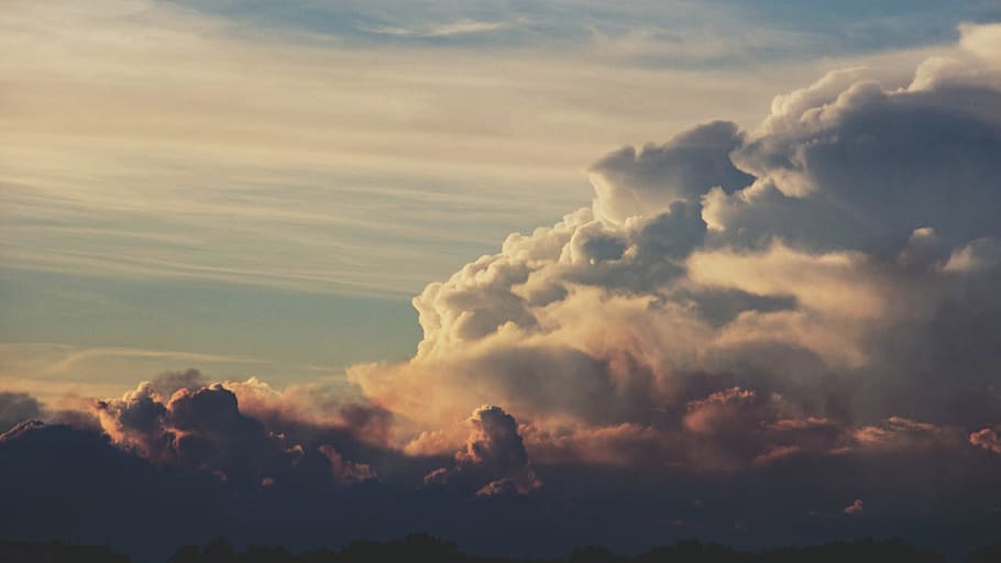 white and grey clouds, clouds during sunset, sky, cloudscape HD wallpaper