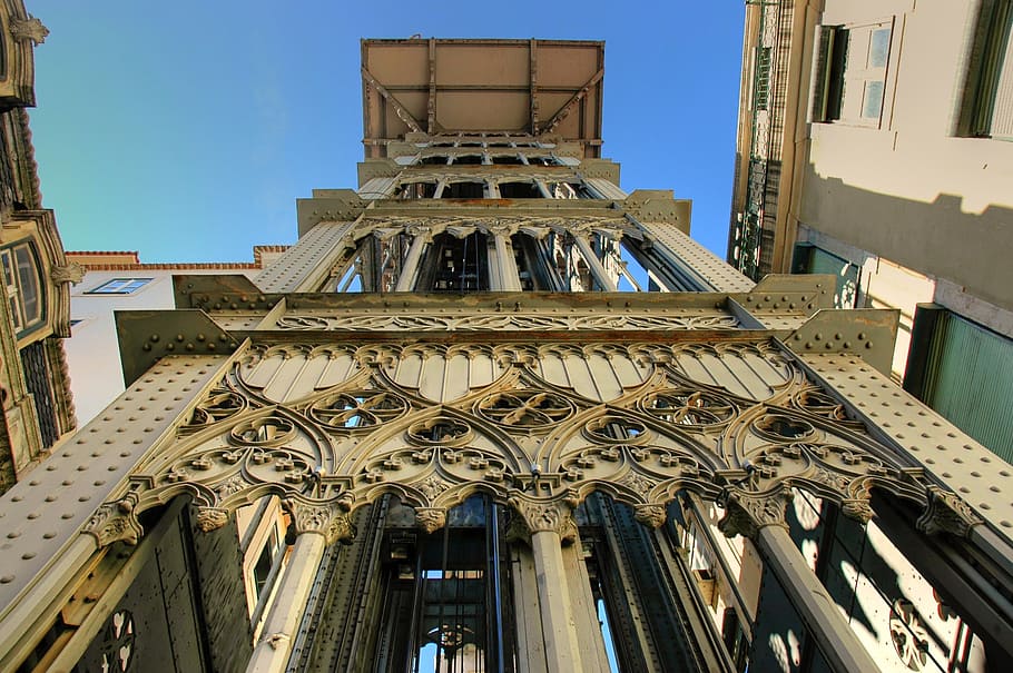 low angle photography of high rise structure, elevador de santa justa