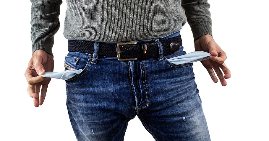 man wearing jeans with empty pockets, bust, no money, insolvent, HD wallpaper