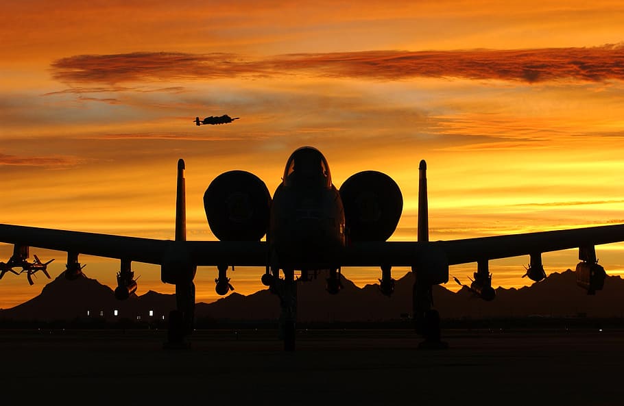 silhouette of plane during golden hour, aircraft, military, sunset, HD wallpaper