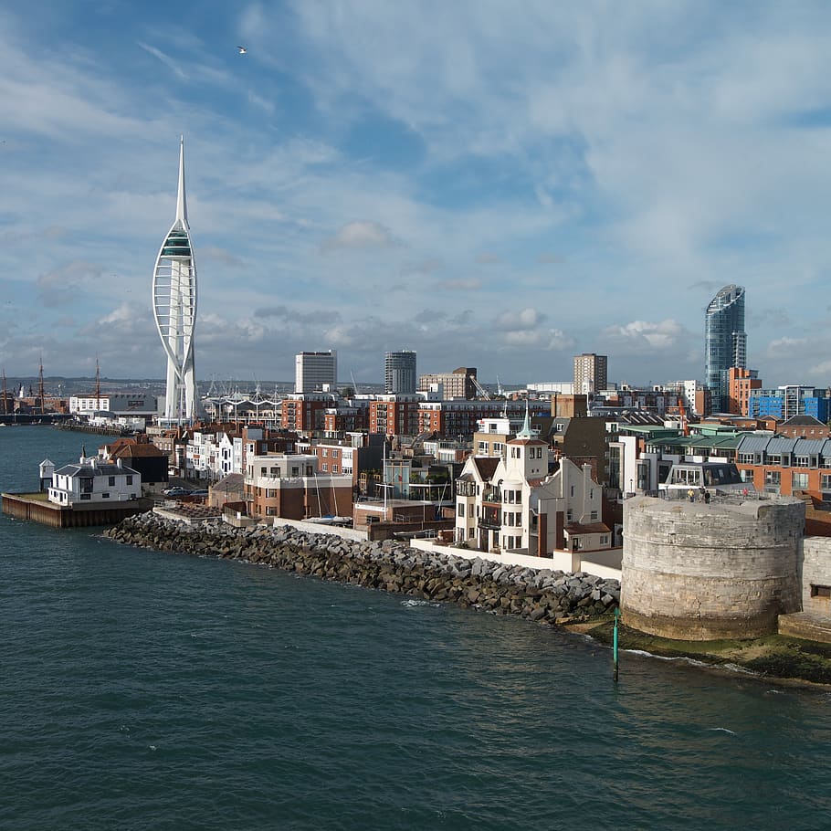 water, travel, city, harbor, sea, portsmouth, spinnaker, architecture, HD wallpaper