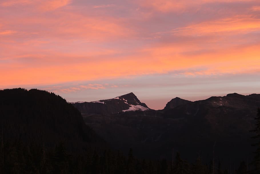 silhouette of mountain during dawn, photography of mountain, sunset HD wallpaper