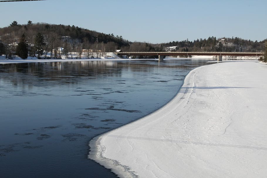 river, canada, bridge, ice, cold temperature, winter, water HD wallpaper