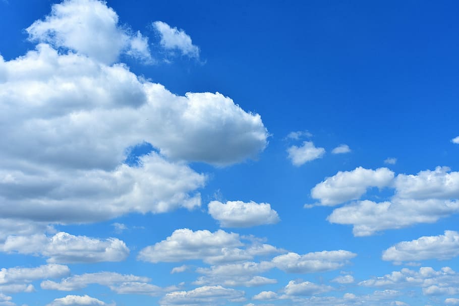 cloudy sky under blue sky, Clouds, Sunny, Nature, summer, cumulus clouds HD wallpaper