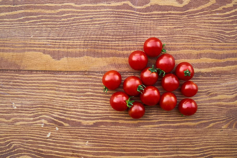 red cherry tomatoes, table, little, diet, beautiful, close-up HD wallpaper