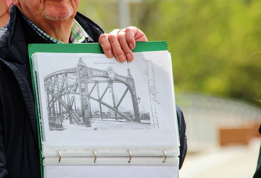 Pencil Drawing, Dortmund, Hörde, Bridge, senior adult, one person