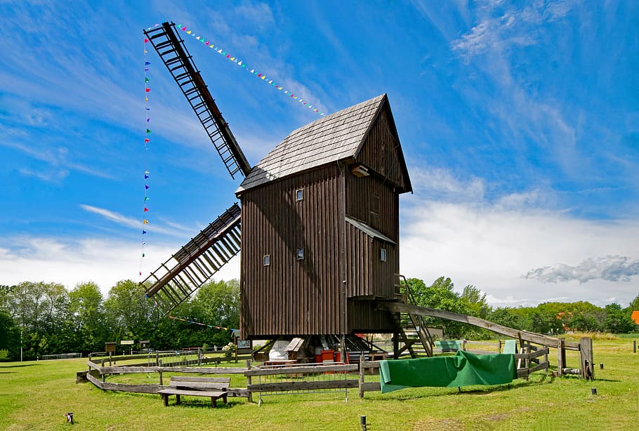post mill, zwochau, saxony, germany, windmill, gantry mill HD wallpaper