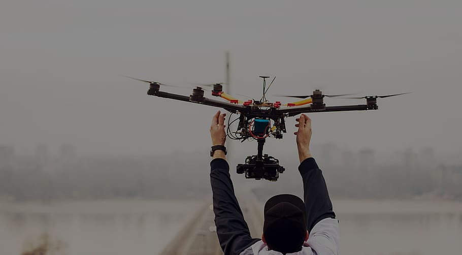 drone, sky, technology, air vehicle, holding, transportation HD wallpaper