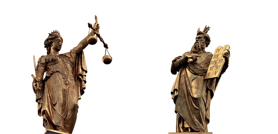 two man and woman statue, justitia, goddess, goddess of justice, HD wallpaper