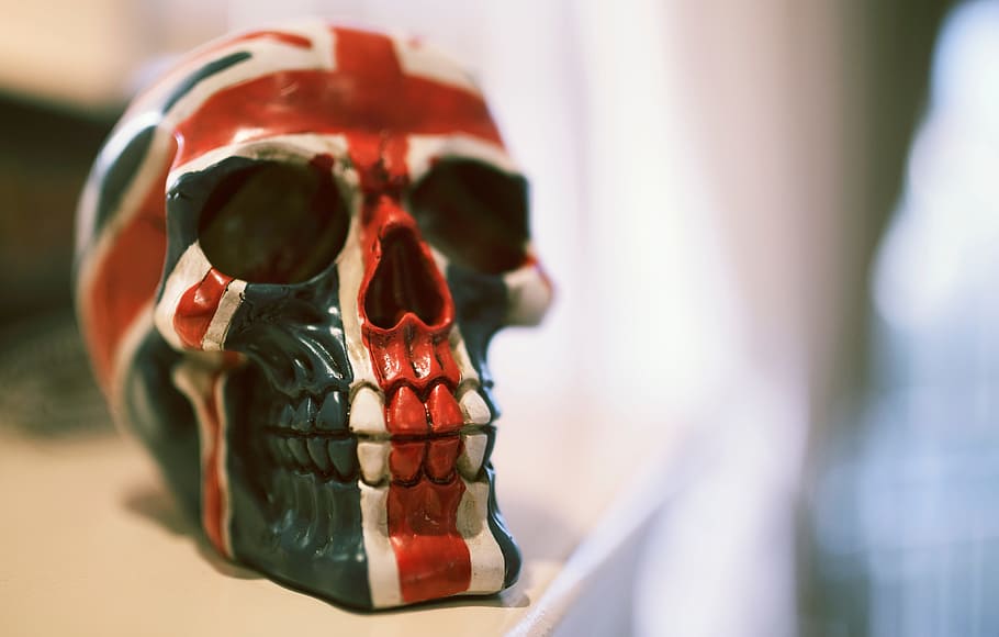 skull, flag, dead, paint, united kingdom, human skeleton, human skull HD wallpaper
