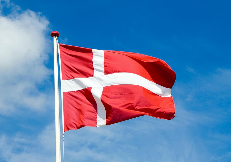 red and white cross flag, denmark flag, flying, waving, breeze HD wallpaper