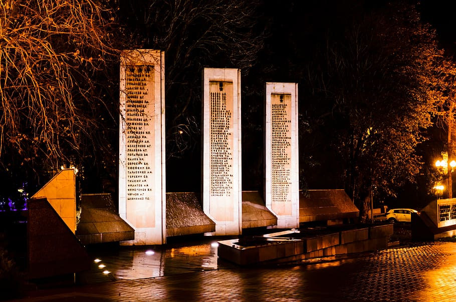 monument, night, rain, tree, illuminated, architecture, no people HD wallpaper