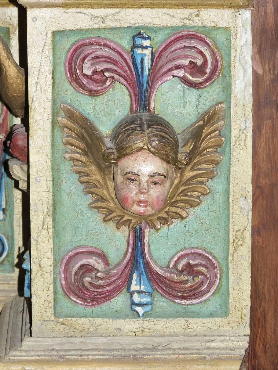 size, wood policromad, baroque, cherub, angel, art and craft, HD wallpaper