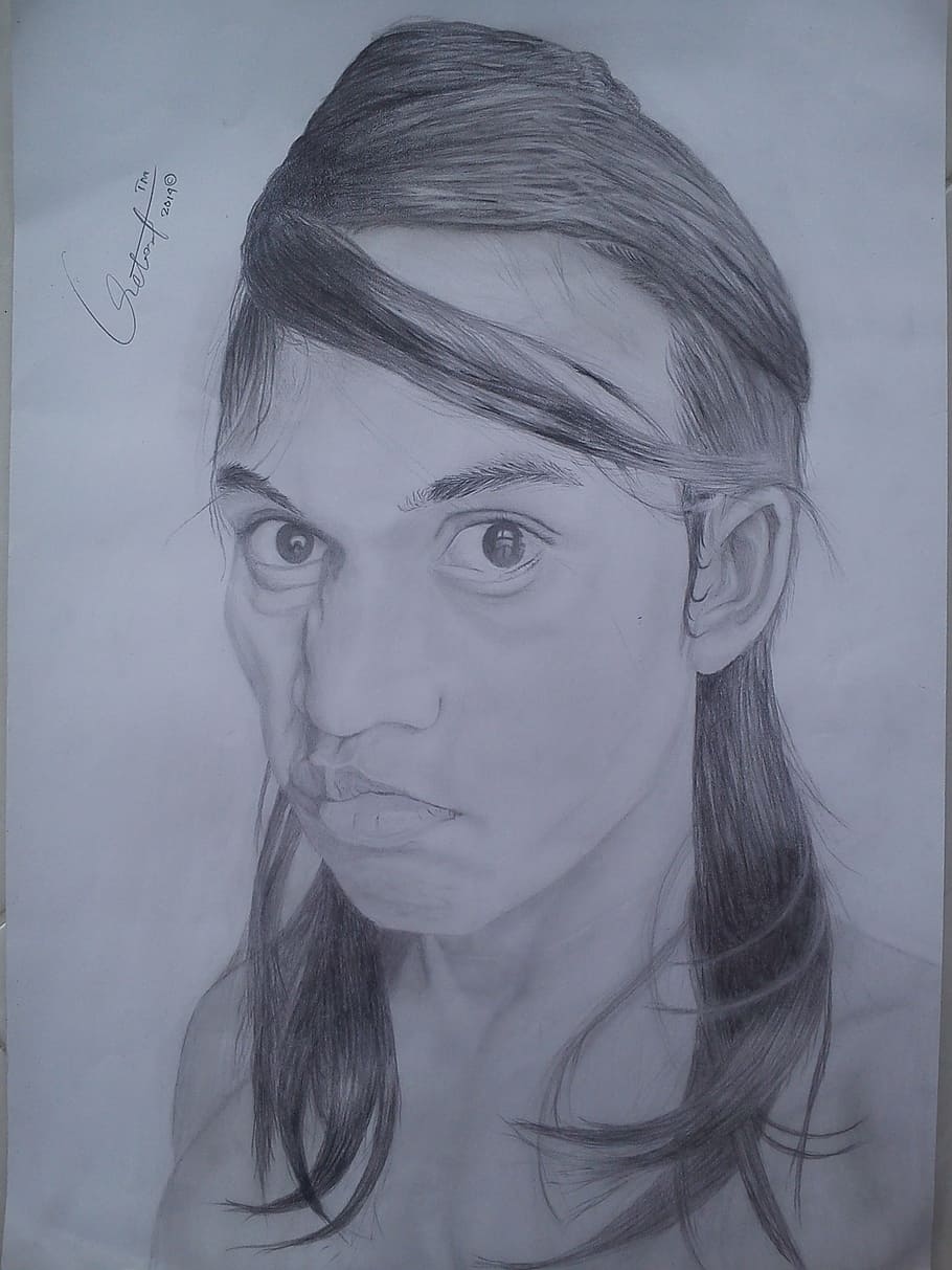 sketch, pencil, draw, headshot, portrait, one person, hair HD wallpaper