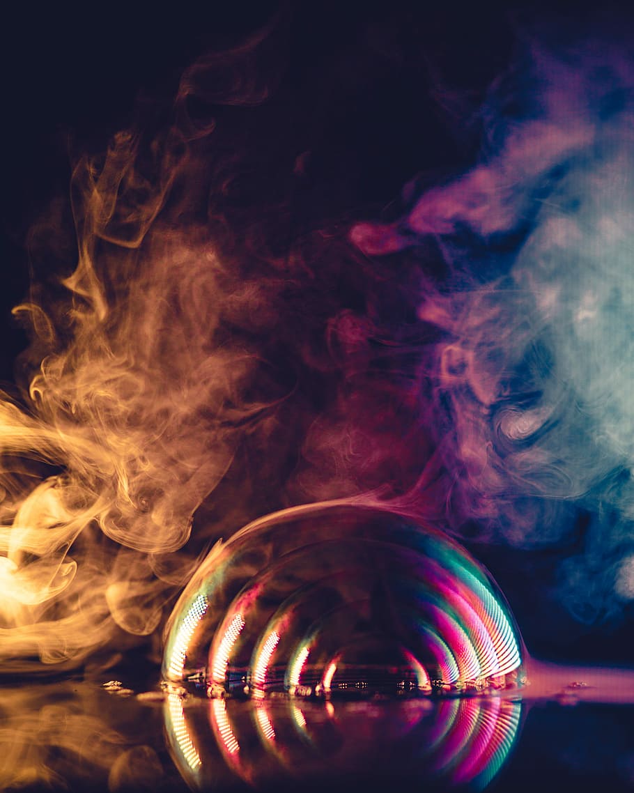 smoke illusion photography, purple and brown fogs, bubble, color HD wallpaper