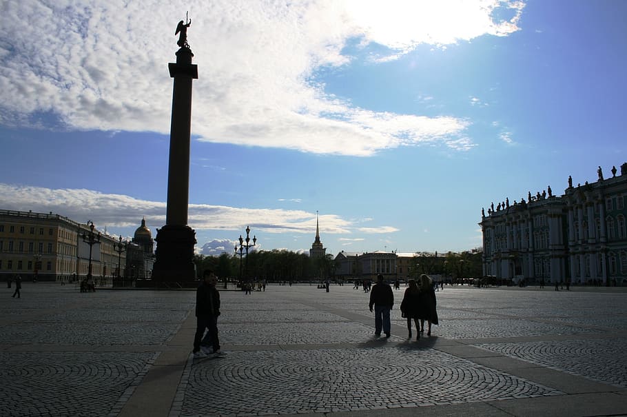 column, obelisk, tall, monument, palace square, sky, clouds HD wallpaper