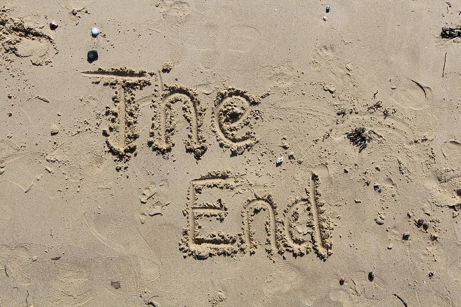The End sand writing, text, beach, holiday, handwriting, single Word