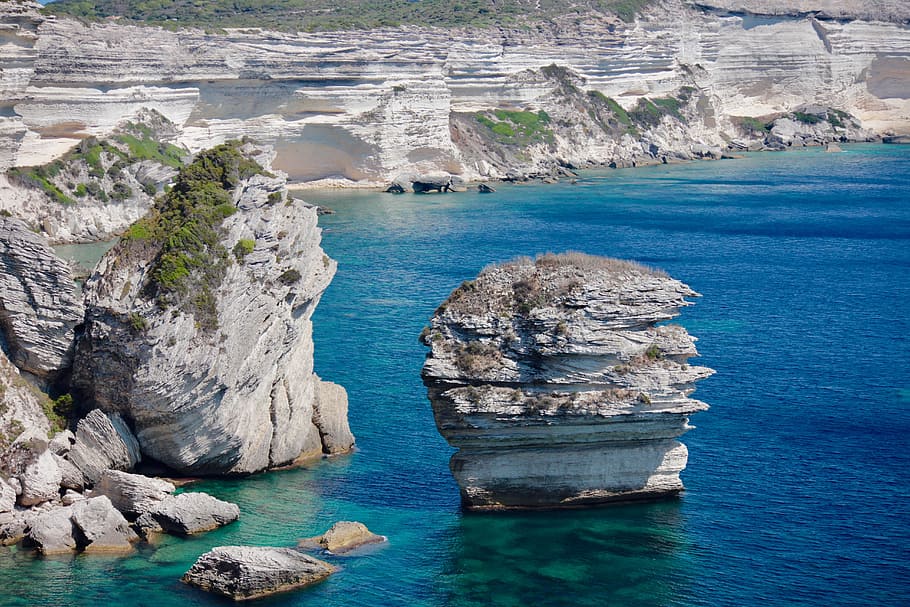 body of water, landscape, corsica, bonifacio, rocks, cliff, holiday