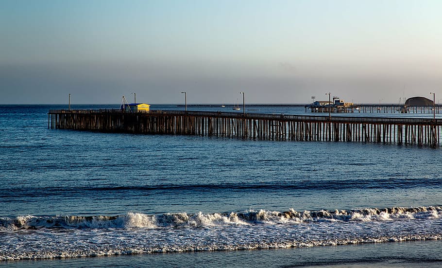 santa cruz, pier, structure, california, water, coast, pacific, HD wallpaper