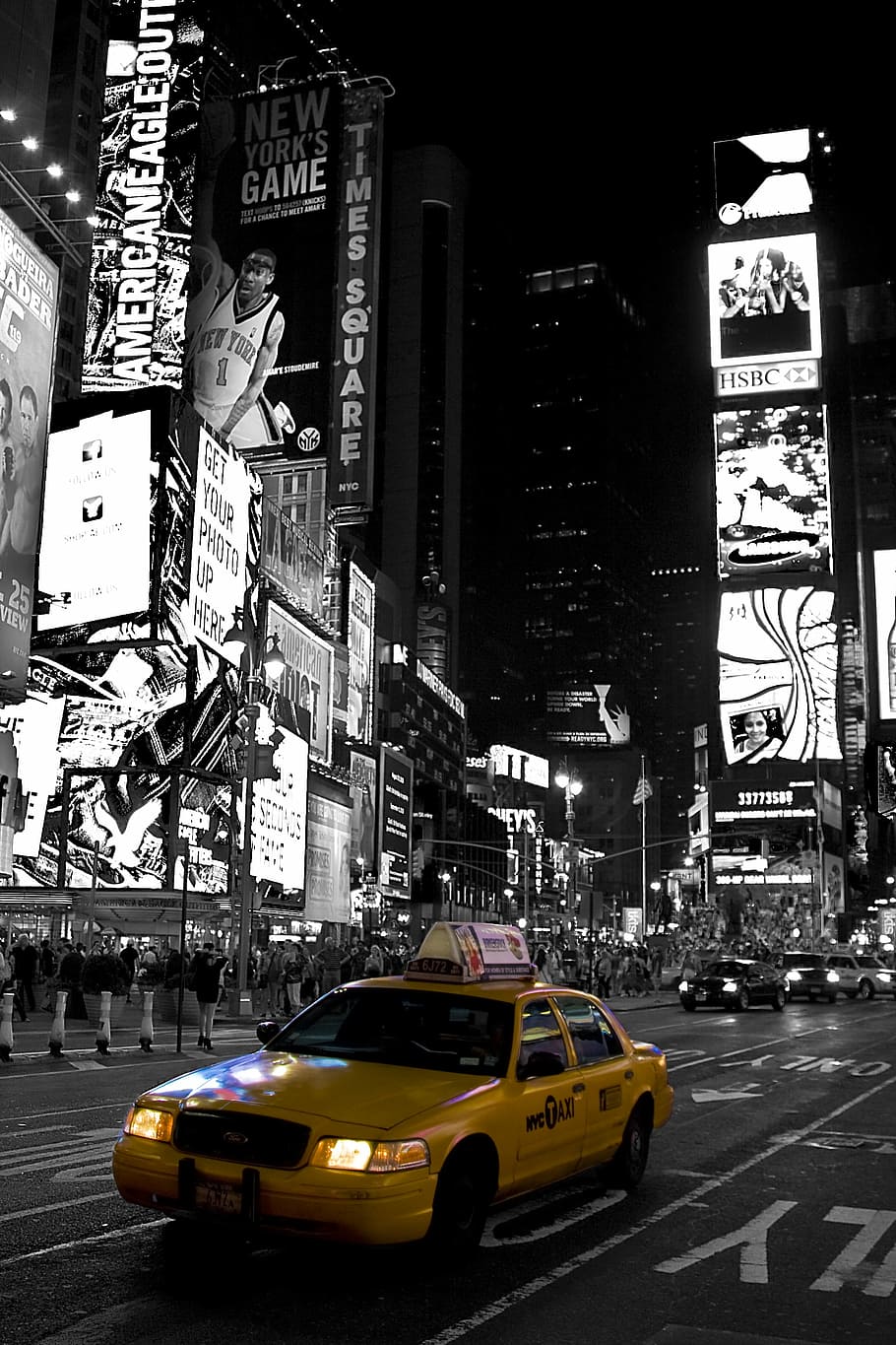 New York, Time, Time Square, Black White, yellow cab, travel, HD wallpaper
