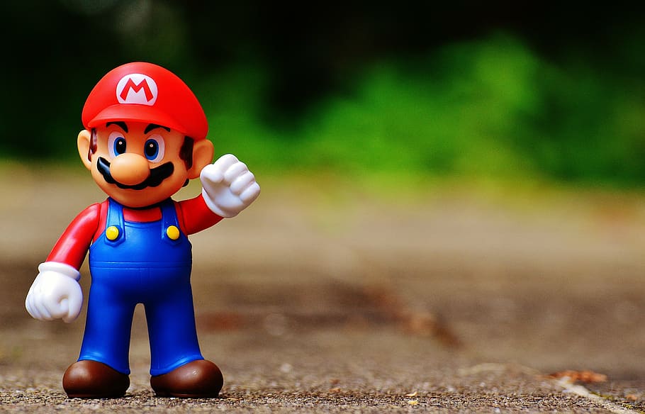 shallow focus photography of Mario toy, figure, play, nintendo, HD wallpaper