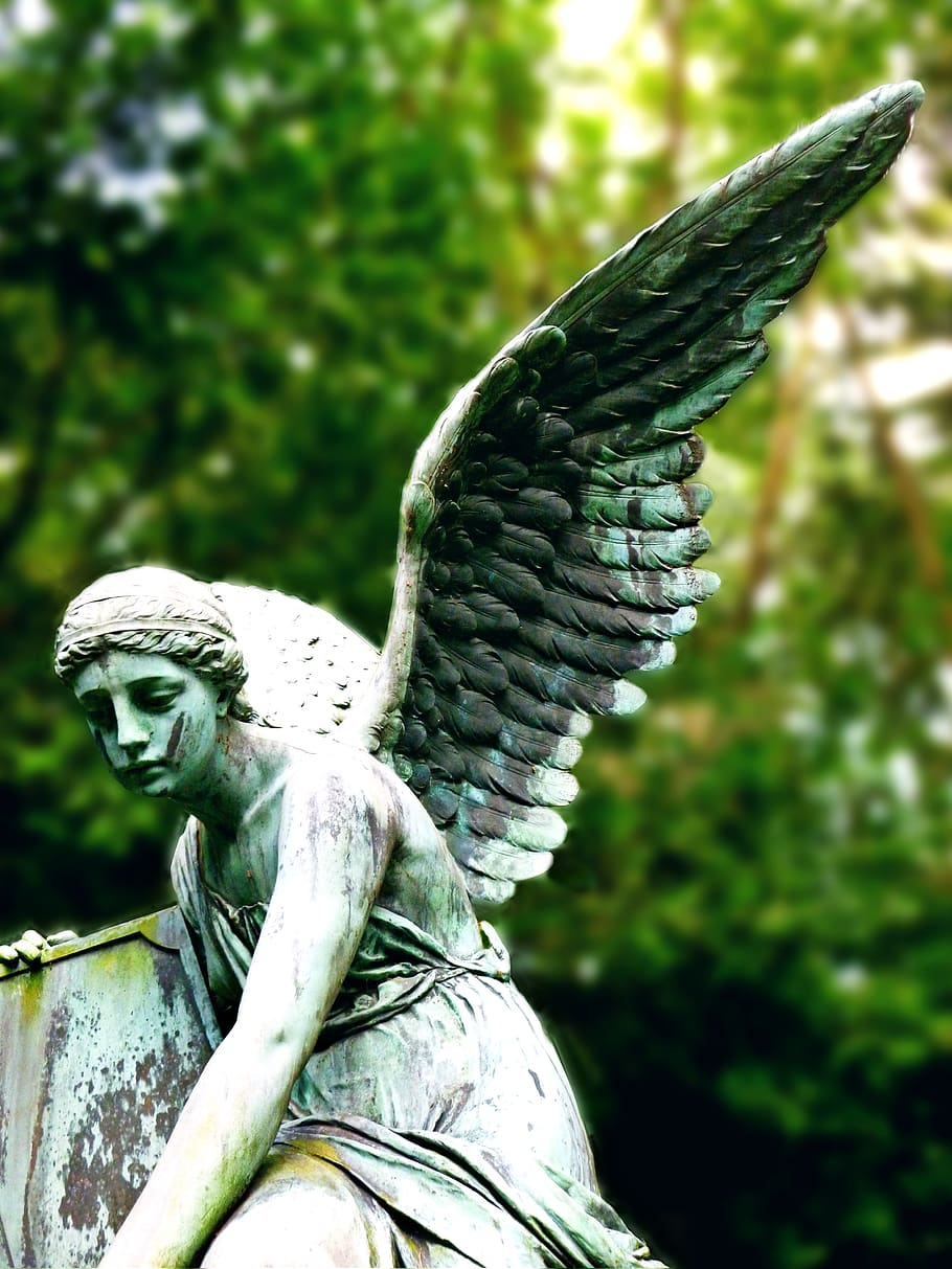 angel, sculpture, angel sculpture, figure, cemetery, faith, HD wallpaper