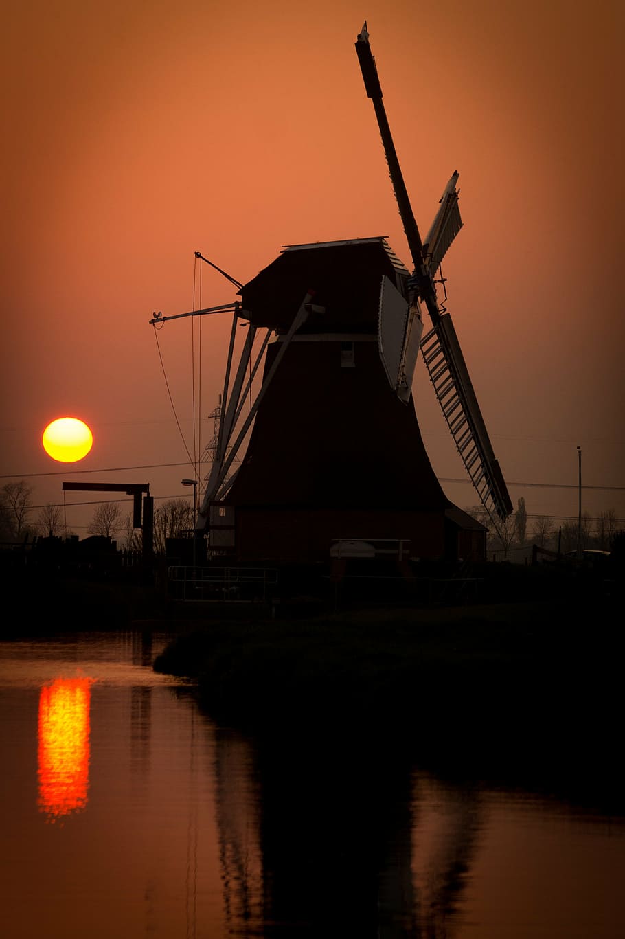mill, sunset, dusk, orange, night, dutch, europe, windmill HD wallpaper