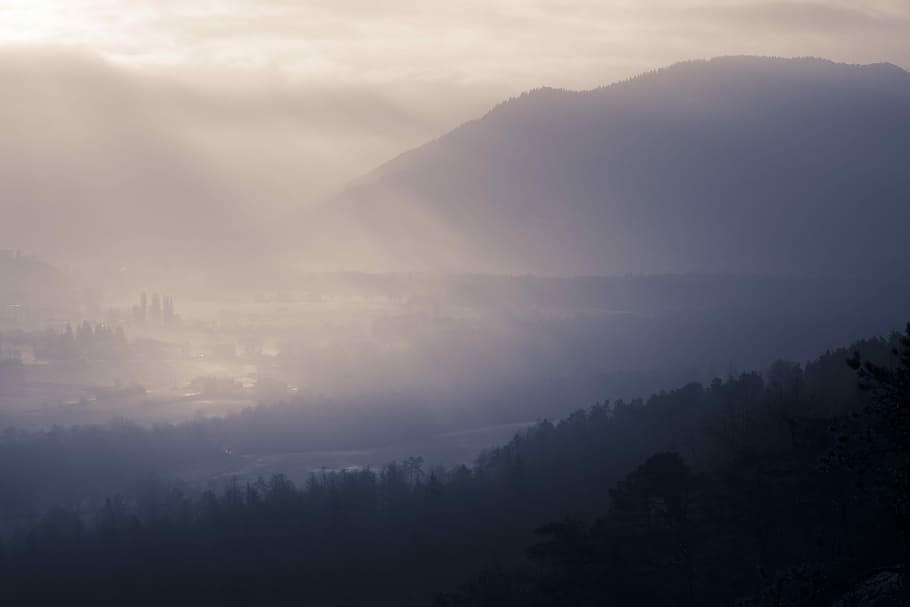 mountain silhouette, mountain peak during daytime, layers, landscape HD wallpaper