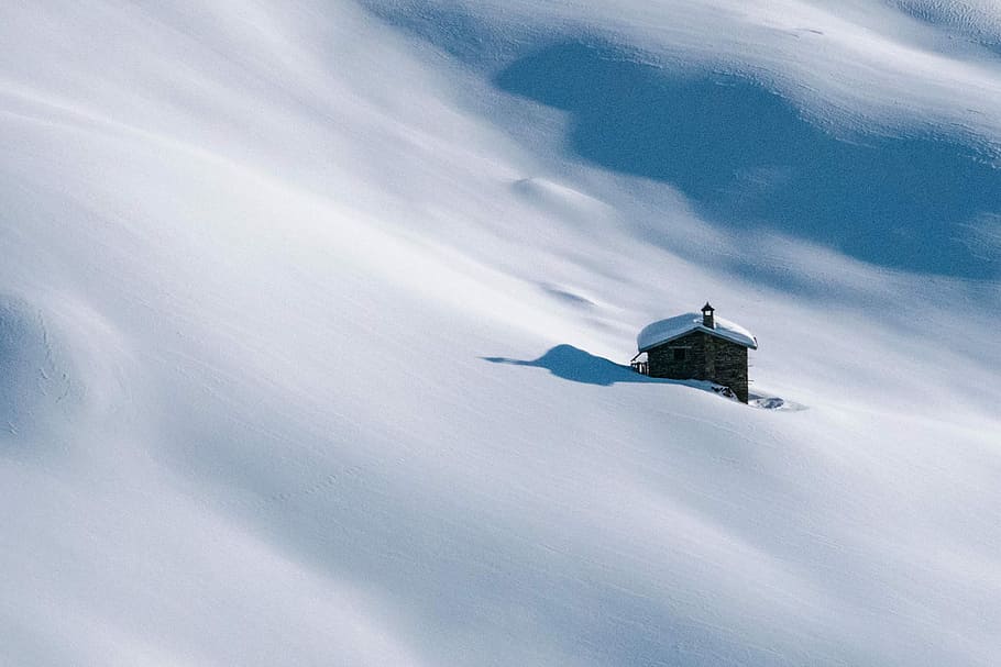 brown house covered by snow, snow covered house, hill, landscape HD wallpaper