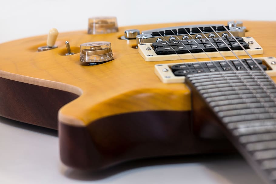 macro photography of electric guitar, poti, controller, switch HD wallpaper