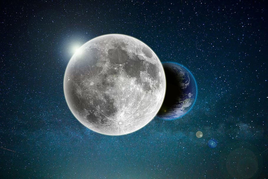 solar eclipse during nighttime, space, moon, planet, galaxy HD wallpaper