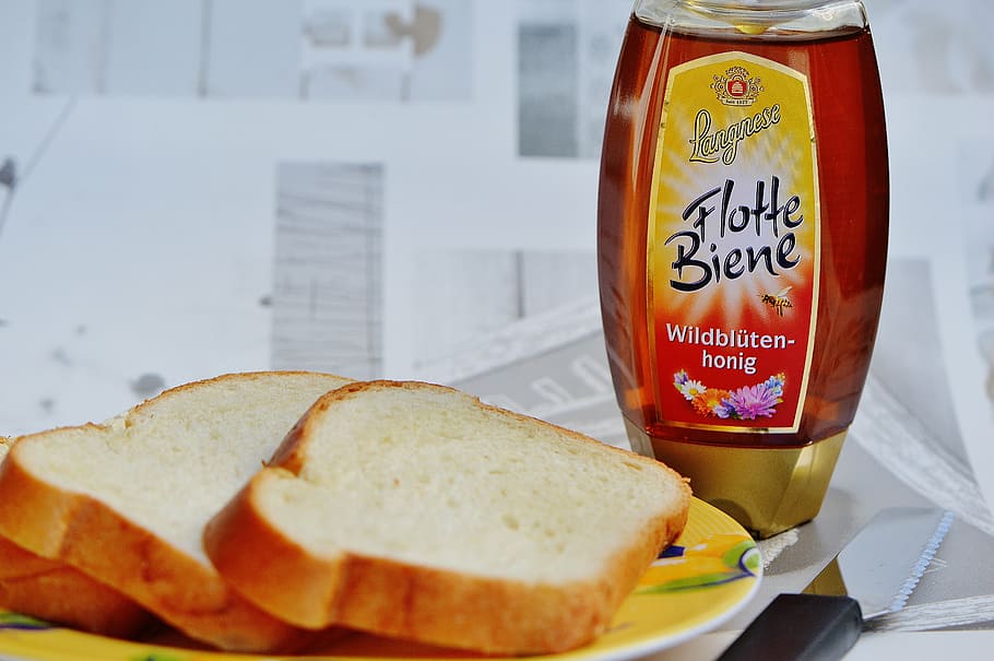 breakfast, bread, honey, delicious, have breakfast, eat, food HD wallpaper
