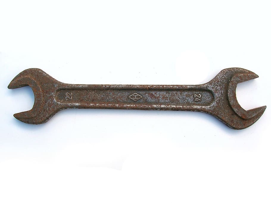 brown metal open wrench, Key, Tool, Old, Garage, Rust, construction