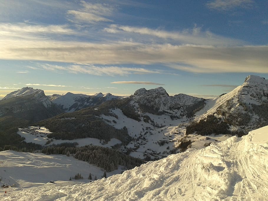 snow, mountain, evening, winter, cold temperature, sky, scenics - nature HD wallpaper