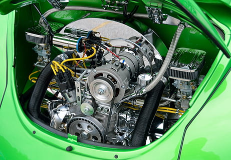 grey car engine, restored, air cool, rear engine, customized HD wallpaper