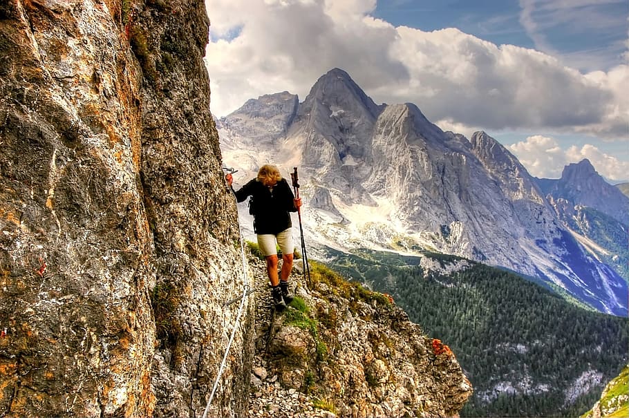dolomites, climb, mountains, italy, hiking, high, alpine climbing, HD wallpaper