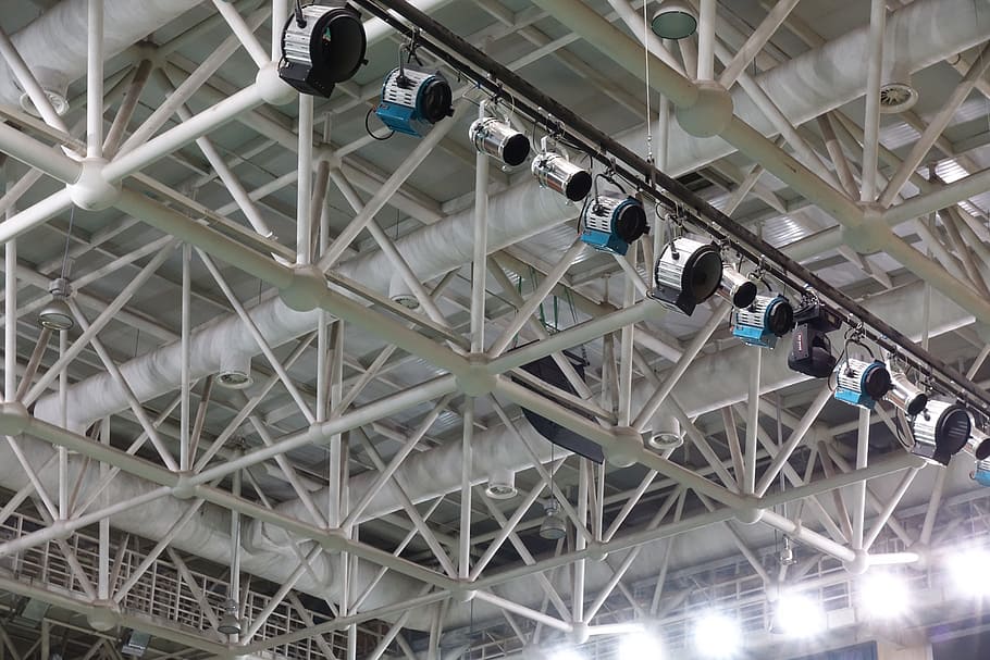 stadium, geometry, lamp, indoors, group of people, low angle view HD wallpaper