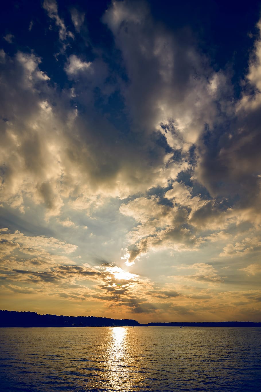 lake, sky, reflection, water, clouds, summer, vacation, mazury HD wallpaper