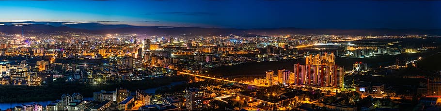 aerial view of city during nighttime, night view, ulaanbaatar eastern, HD wallpaper