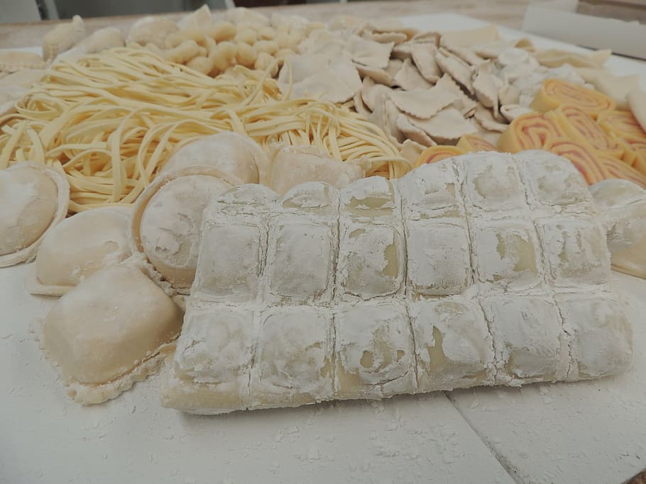 dough and pasta on table, ravioli, food, sorrentinos, homemade