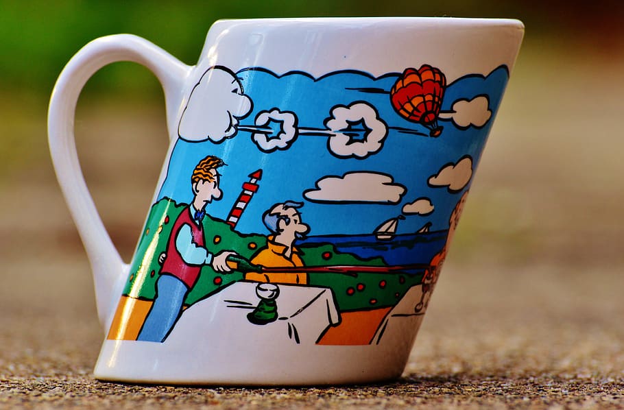 coffee cup, wind, forward, askew, funny, drink, drinking cup HD wallpaper