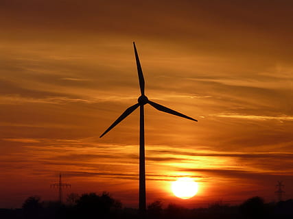 silhouette photography of windmill at golden hour, Wind Power HD wallpaper