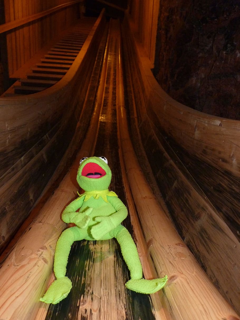 frog, kermit, slip, mine, salt mine, indoors, wood - material HD wallpaper