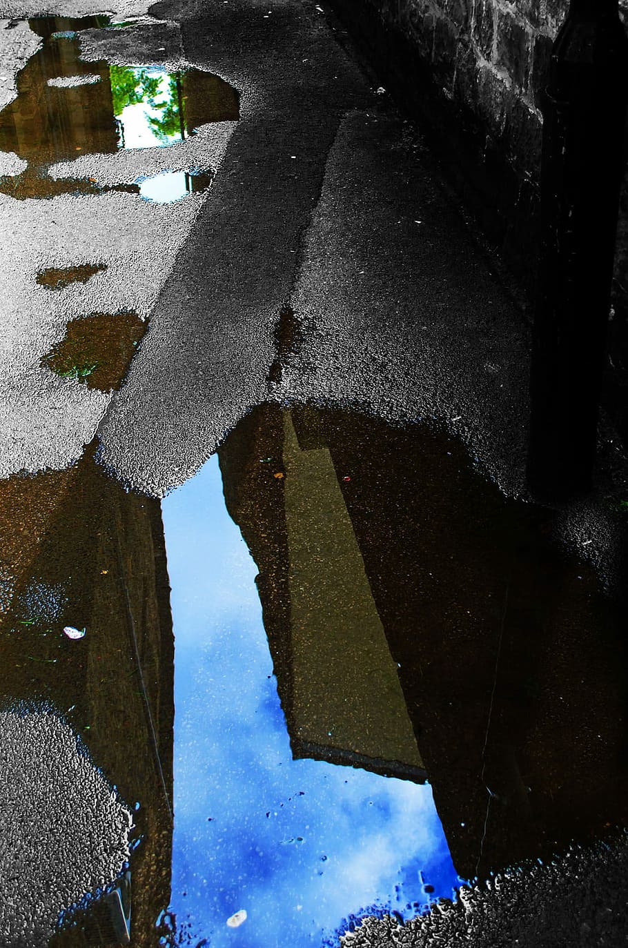Old, Path, Pavement, Pool, Puddle, rain, rainy, reflected, reflection, HD wallpaper